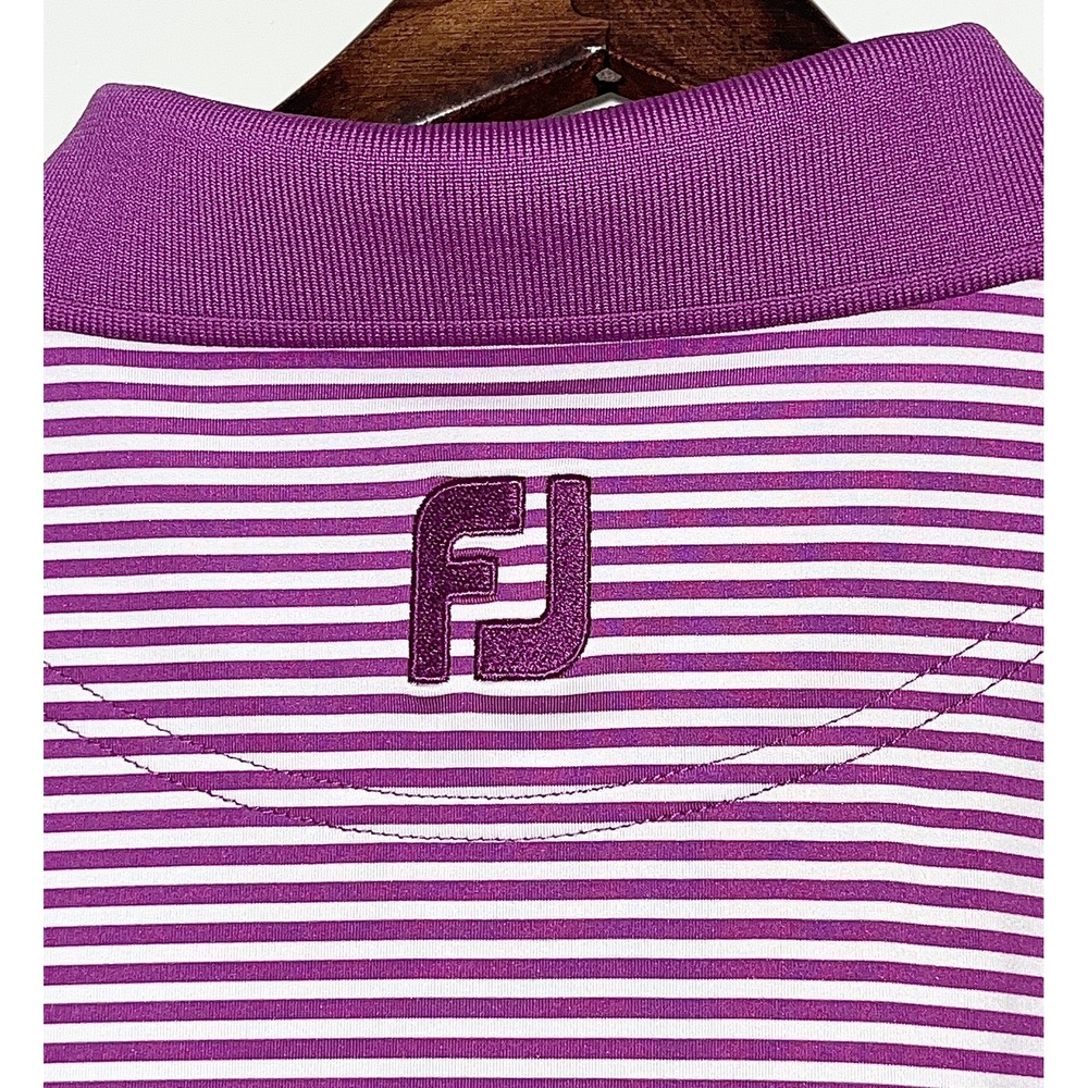 FootJoy Polo Shirt Men's XL Purple White Striped Performance Golf Sports Preppy